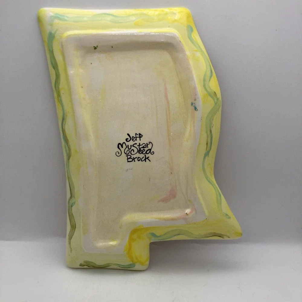 Bright Mississippi Shaped Ceramic Trinket Tray Yellow Orange Flowers